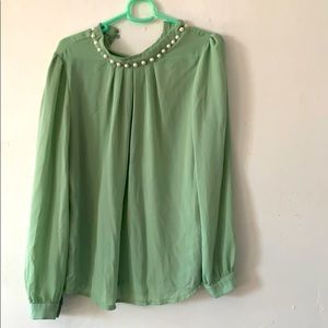 Light green blouse with pearls